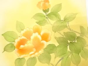 アンティーク　塩瀬　手描き　椿模様開き名古屋帯（額縁仕立て）